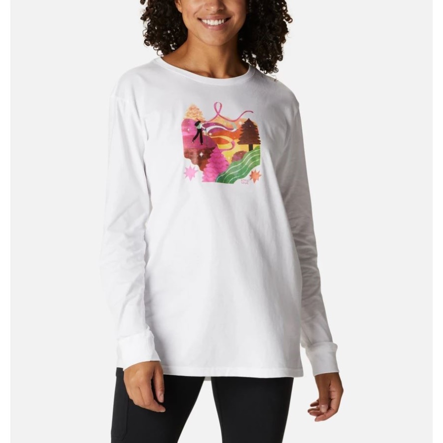 Women's Tested Tough In Pink Graphic Long Sleeve Tee II White/Loveis Ribbons Columbia Sale
