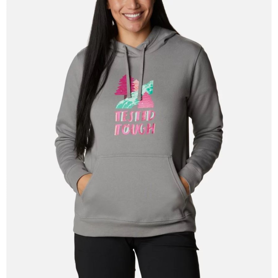 Women's Tested Tough In Pink Hoodie Columbia Sale Brand Light Grey Loveis TTIP Logo