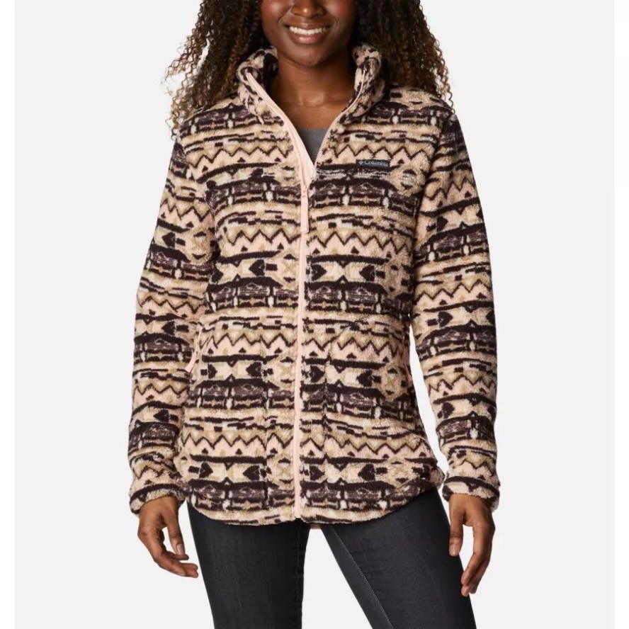 Women's West Bend Full Zip Fleece Jacket New Cinder 80s Stripe Print Columbia Sale