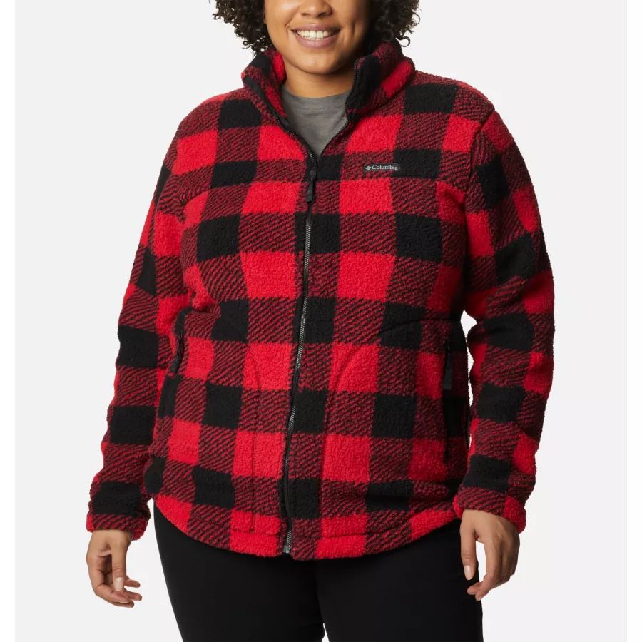 Women's West Bend Full Zip Fleece Jacket Plus Size Columbia Sale Red Lily Check Print