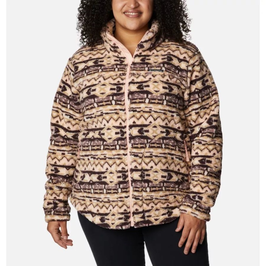 Women's West Bend Full Zip Fleece Jacket Plus Size New Cinder 80s Stripe Print Columbia Sale