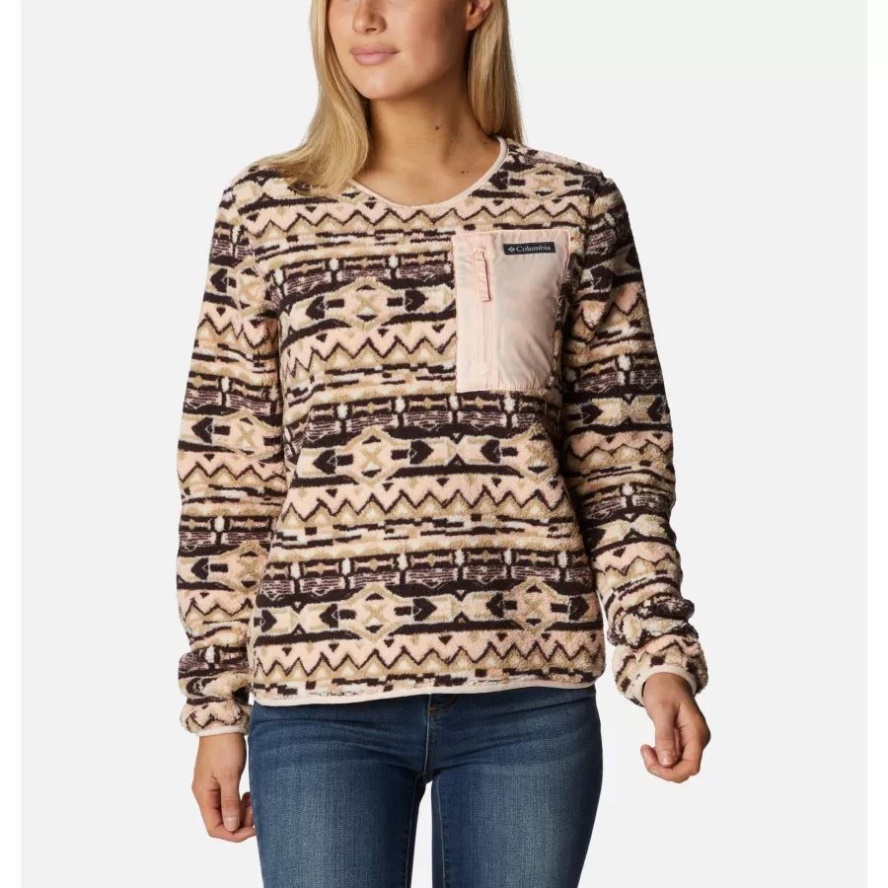 Women's West Bend Sherpa Crewneck Pullover Columbia Sale New Cinder 80s Stripe Print