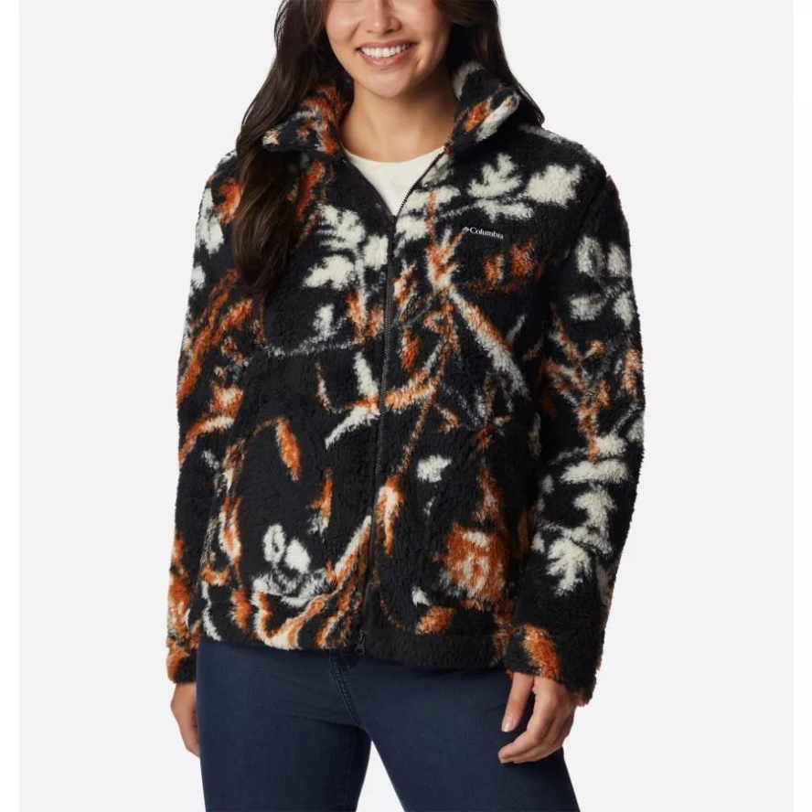 Women's Winter Pass Sherpa Full Zip Jacket Columbia Sale Black Fallgrass Print