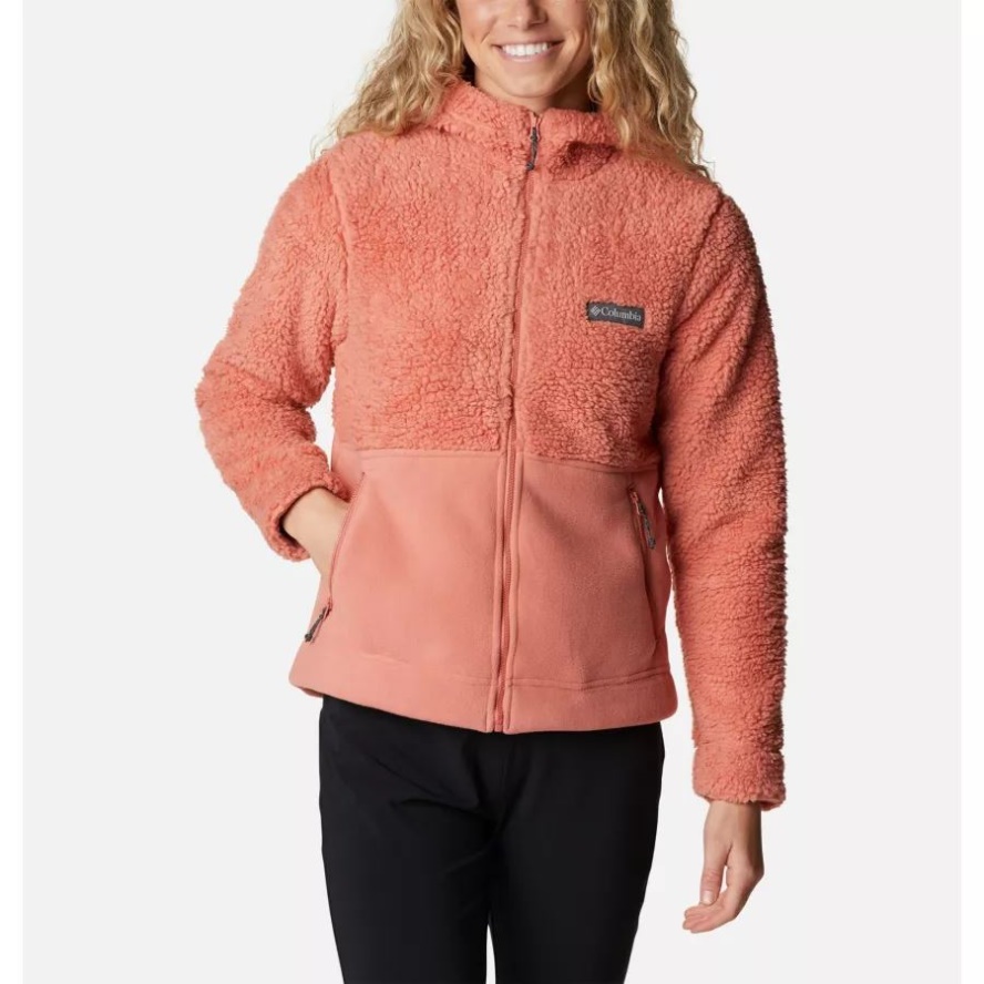 Women's Winter Pass Sherpa Hooded Fleece Jacket Columbia Sale Dark Coral