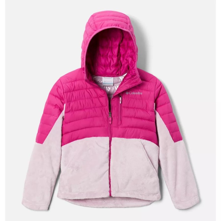 Youth Powder Lite Girls' Novelty Hooded Insulated Jacket Wild Fuchsia/Aura Columbia Sale